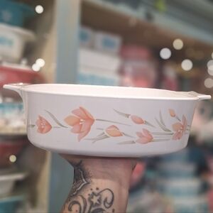 1980's Peach Floral Corningware Casserole Baking Dish A 2 B, Vintage Kitchen